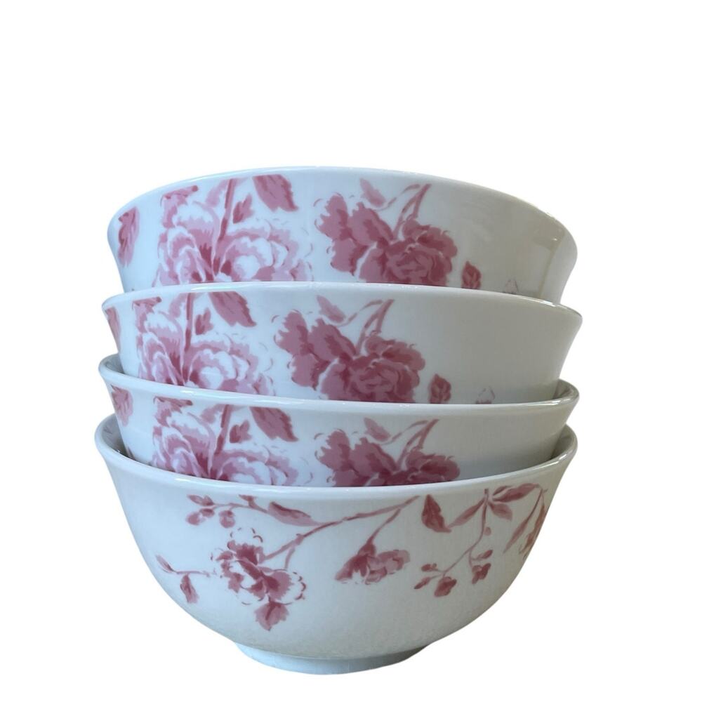 Martha Stewart Chinoserie Porcelain Cereal Bowls 6" Set of 4 Pink Floral NEW